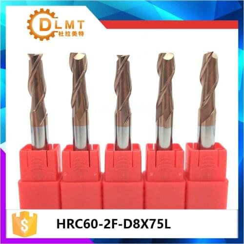 1pcs Flat End Mill 8mm 10mm 12mm HRC60 75L 2Flute Solid Carbide Spiral Straight Shank EndMills for Wood CNC Compression Cutter