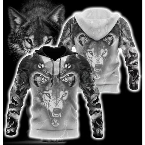 Beautiful Wolf Tattoo 3D All Over Printed Autumn Men Hoodies Unisex Casual Zip Pullover Streetwear sudadera hombre DW0493