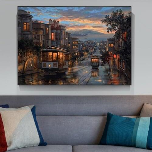 Canvas Painting Landscape Pictures Art City Night Posters Art Prints for Living Room Decoration Home Decor Wall Art Picture