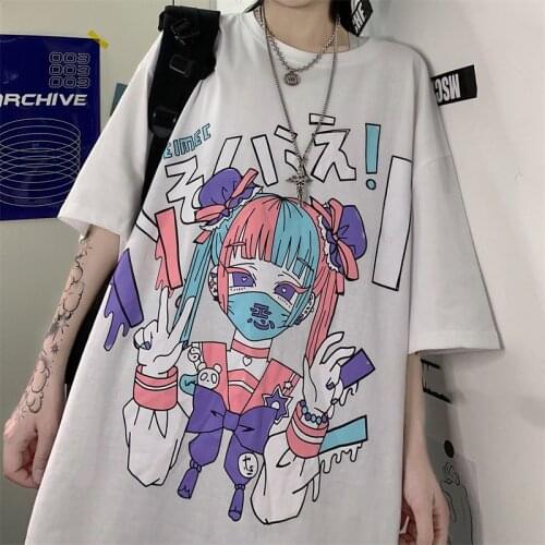 Kawaii Japanese Anime T Shirt Women Summer Short Sleeve Tee Shirt Oversized T Shirts Grunge Aesthetic Hipsters Cute Girl Tops