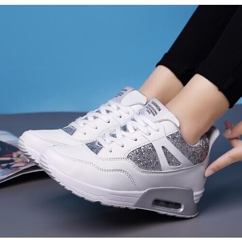 Wedge Sneakers Bling Bling Leather Platform Shoes for Women Sneakers Spring Autumn Fashion Platform Shoes Ladies Sport Shoes