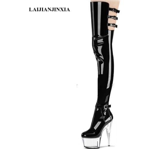 LAIJIANJINXIA New Women Thigh High Boots Sexy Super High Thin Heel Platform Boots Zipper Over-the-Knee High Dance Shoes