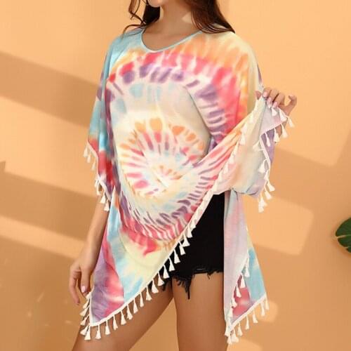 Fashion Women Swim Summer Beach Bathing Pullover Baggy Tunic Thin Loose Tops Bohemian Holiday Knitted Tassel Skirt New Tops