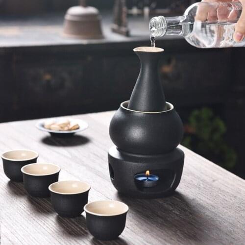 Ceramic 6 Cup Wine Pot Set Vintage Ceramic Sake Warmer Jug Glasses Household Spirits Rice Wine Vodka Copas De Vino