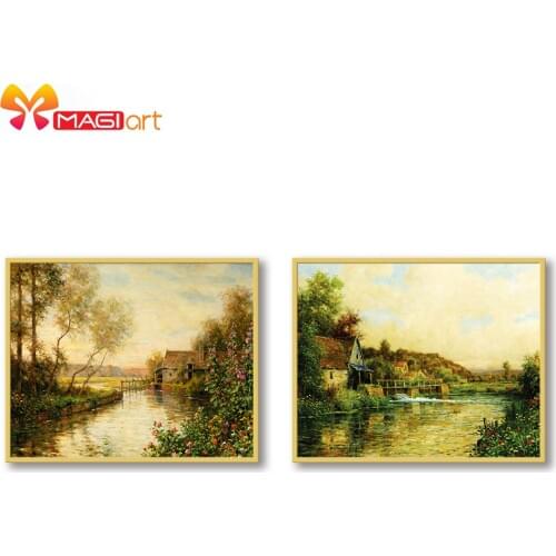 Cross stitch kits Embroidery needlework sets 11CT water soluble Canvas Patterns 14C Full Landscape dam -NCMS146