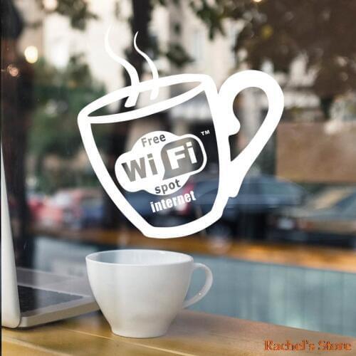 DIY Coffee Shop Sticker Dining Room Kitchen Mug Cup Vinyl Wall For Window CAFE Decor Free Wifi Spot Internet