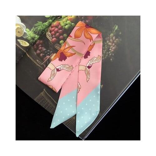 90*5cm New Floral Print Tie Bag Small Ribbon Womens Twill Fashion Silk Scarf Hair Band