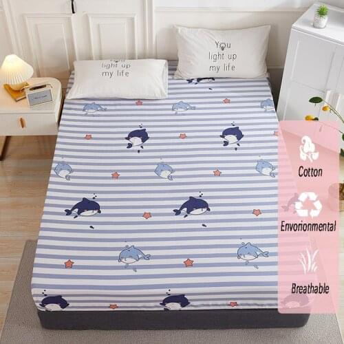 [New product] 1pcs 100%Cotton Printed Fitted Sheet Mattress Cover Four Corners With Elastic Band Bed Sheet