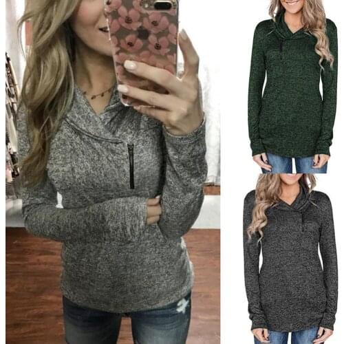 Fall 2020 New Lapel Slim Ladies Hoodie Side Zipper Irregular Long Sleeve Sweatshirt Casual Women Pullover