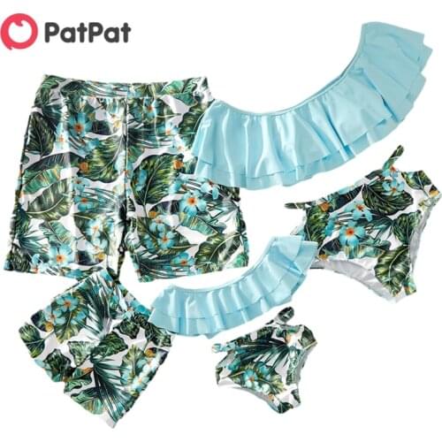 PatPat 2021 New Summer Off-shoulder Flounce Plants Print Matching Swimsuits Family Look Family Matching Clothing