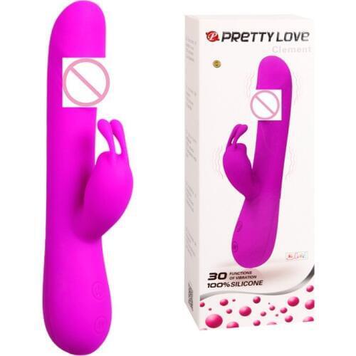 Gift box pretty love full silicone 30 vibrating double moto rabbit vibrator dildo sex massager toys product female waterproof
