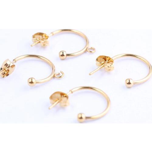 Onwear 6pcs Gold Plated post earrings connector with loop diy stainless steel jewelry making accessories