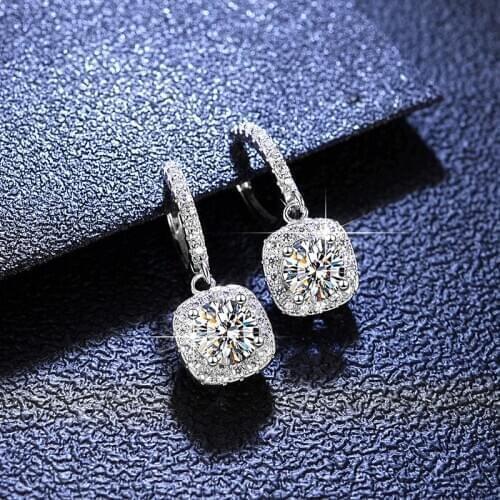 Inbeaut 925 Silver Pass Diamond Test Total 2 ct D Color Sparkling Square Moissanite Drop Earrings Women Trendy Wedding Jewelry