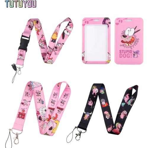 PC2651 Funny Dog Black Pink Creative Lanyard Card Holder Student Hanging Neck Mobile Phone Lanyard Badge Subway Access Card
