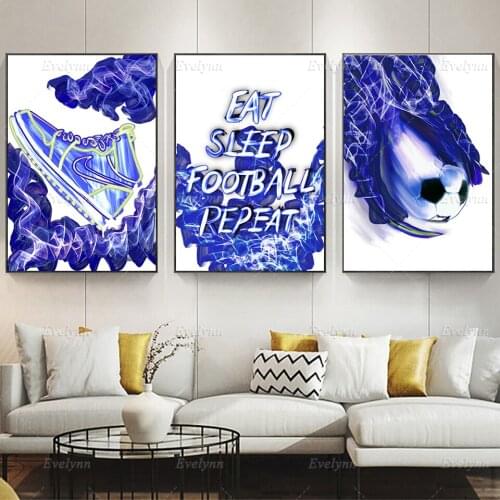 Nordic Abstract Bule Football Decor. Football Prints. Football Print Set,Boys Room Wall Art Print Canvas Painting Poster Cuadros