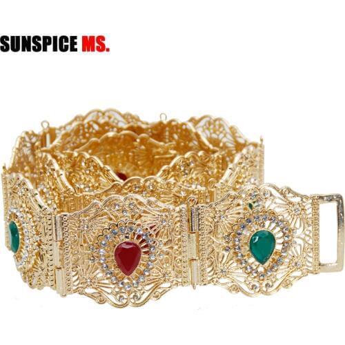 SUNSPICE-MS Morocco Gold Silver Color Caftan Wedding Belt For Women Metal crystal Belly Chain Adjust Length Arab Waist Jewelry