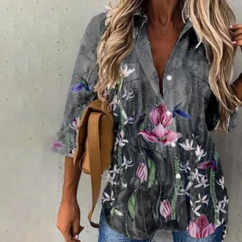 Loose Shirt Turn-down Collar Single-breasted Shirt Streetwear Floral Print Half Sleeve Women Casual Shirt Blouse for Daily Wear