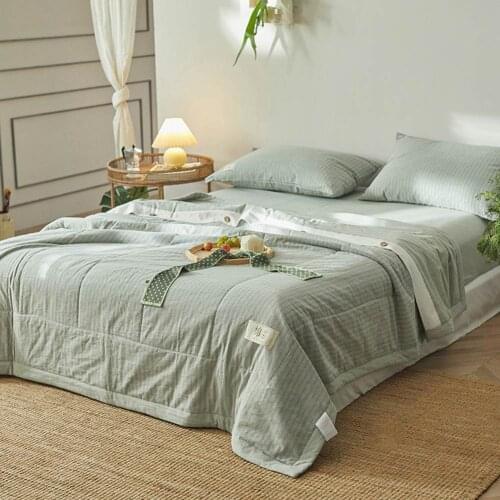 Papa&Mima thin quilted Quilt Linen Cotton Throws Blanket Washable Plaids Twin Queen Size -no Pillowcase