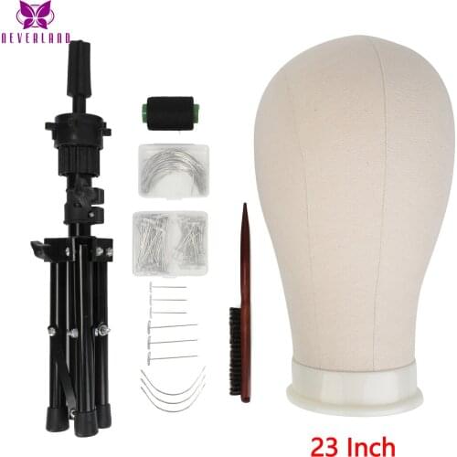 23 Inch Training Mannequin Head Canvas Head For Wigs Making Wig Hair Brush With T Pins Needles Set With Tripod Wig Stand