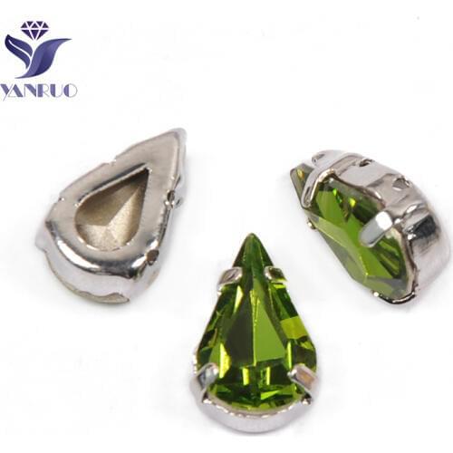 YANRUO 4300 All Sizes Olivine Pear Shaped Point Back Strass Glass Rhinestones Sewing Crystals DIY Garment Dress Making