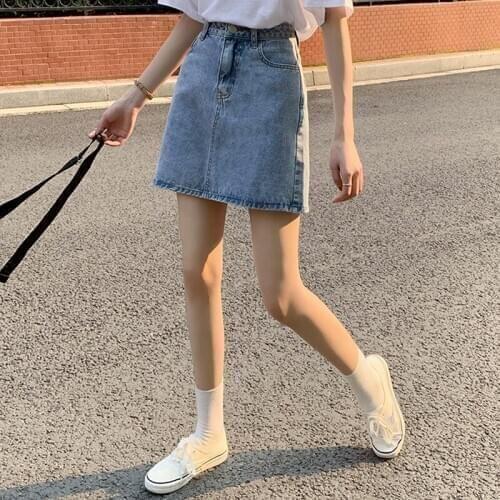 Spring Summer Women Denim Mini Skirts Harajuku Casual Slim High Waist A-line Skirt Vintage Blue Short Jean Skirt Female Elegant