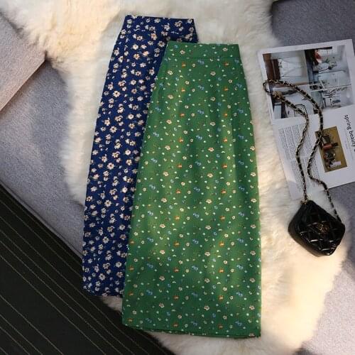Floral Long Korean Fashion Style Autumn Summer Skirts For Vintage Kawaii WomenS 2021 Clothes High-Waisted Skirt Harajuku