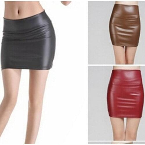 2020 Plus Size Women Leather Zip Skirt Auutmn Spring Fashion Pencil Bodycon Slim High Waist Mini Short Skirt Solid Black S-3XL