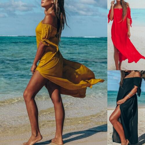 Women cover up beach woman Maxi Summer Beachwear Long Dress Off Shoulder Beach Summer Cover-Ups robe de plage