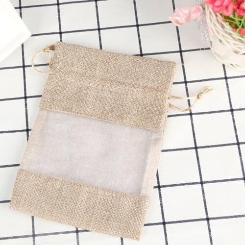 Linen Burlap Organza Bag with Drawstring for Wedding Party Favors Cosmetic Samples Goodies G5AE