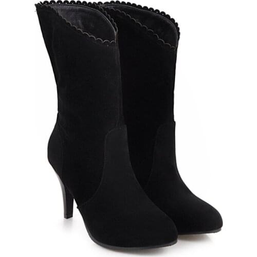 Big Size 9 10 11-13 boots women shoes ankle boots for women ladies boots shoes woman winter Lace sleeve round head
