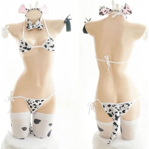 Womens Cute Cow Micro Bikini Set Anime Cosplay Lingerie Sexy Bra and Panty Set Babydoll for Sex Nightclub Uniform Sexy Costumes