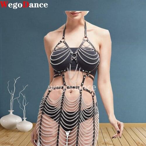 Women Sexy Gold / Sliver Chains Costume Outfit Stage Performance Nightclub Show Bra Short