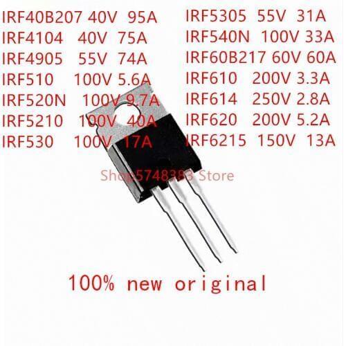 10PCS/LOT IRF40B207 IRF4104 IRF4905 IRF510 IRF520N IRF5210 IRF530 IRF5305 IRF540N IRF60B217 IRF610 IRF614 IRF620 IRF6215 TO-220