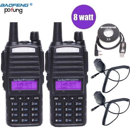 2Pcs Baofeng UV-82 Plus 8 Watts High Power Walkie Talkie Dual Band VHF/UHF 10km Long Range UV82 Two Way Amateur Portable Radio