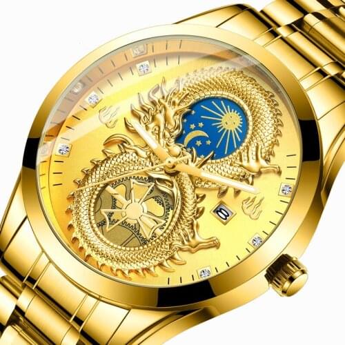 2021 Top Brand Luxury Watches for Men Fashion Sports Calendar Watch Stainless Steel Band Wristwatch Black Male Dragon Clock