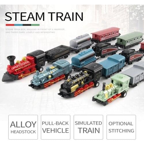 4PCS Simulation Steam Train Inertial Pull Back Car Disassembled Retro Alloy Model Ornaments Childrens Educational Splicing Toys