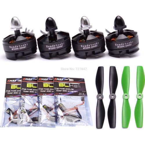 4 x MT2204 2204 2300KV Brushless Motor + 4 x BLHeli / Simonk 12A ESC + 2 x 5045 Prop For QAV250 Quadcopters Robocat 270mm