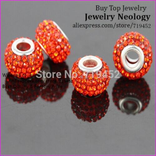 50PCS-14MM Orange Crystal Rhinestone Resin Rondelle Spacers European Big Hole Charm Beads to Make Jewelry Bracelets Findings