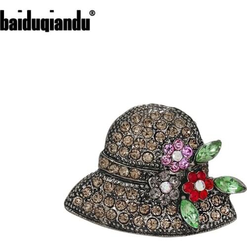 Baiduqiandu Brand New Arrival Coffee Rhinestones Lady Hat Brooch Pins Fashion Accessories Jewelry for Coat Dress