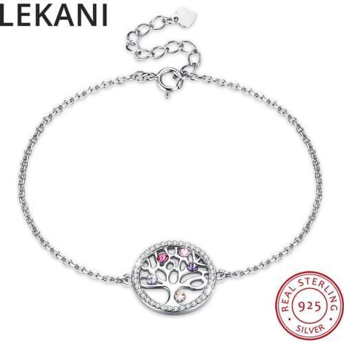 LEKANI Crystals From Swarovski Real 925 Silver Chain Life Tree Link Bracelet Bangles Accessories For Women Wedding Fine Jewelry