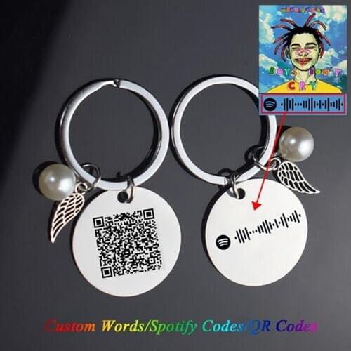 Custom Spotify Code Keychain Engraved Letters QR Code Key Chain Keyring Customize Personalized Keychains Stainless Steel Jewelry