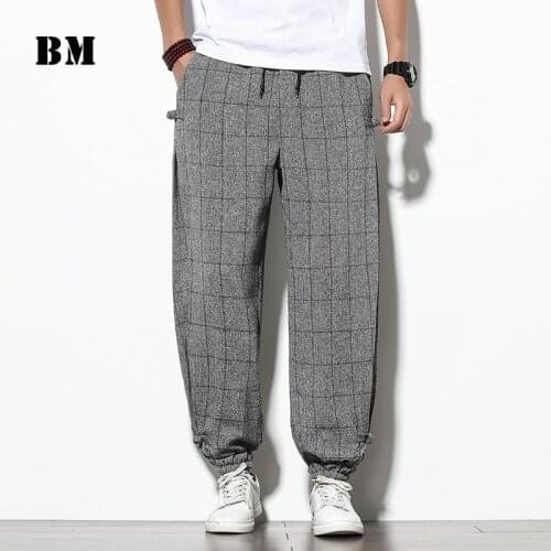 2021 Fashion Harajuku Casual Plaid Harem Pants Men Clothing Japanese Streetwear Oversized Joggers Male Plus Size Trousers