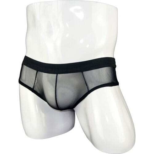 Black Sexy Mens Thong Male ultra-low-waist thong gauze transparent small boxer panties ZJH070