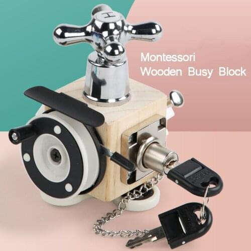 Montessori Wooden Busy Board Block Six In One Building Board Early Education Toys Baby Kindergarten Preschool Teaching Aids