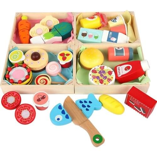 Wooden Simulation Food Kitchen Combination Cutting Toy Set Kids Play