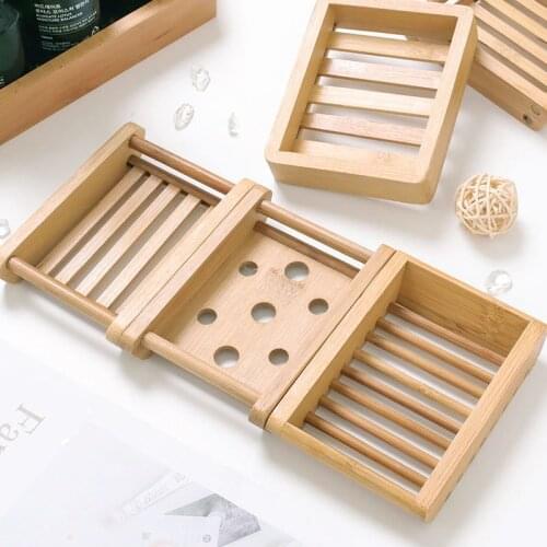 Wooden Soap Dishes Bamboo Soap Tray Holder Soap Rack Plate Box Container Portable for Home Bathroom SCIE999