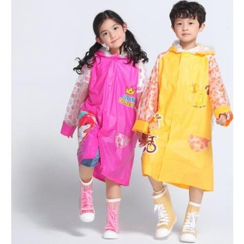 PVC Children Raincoat with Inflatable Brim Fashion Raincoat nan nv Child Students with Bag a Raincoat Wholesale