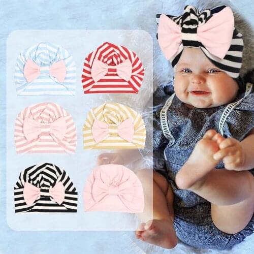 Newborn Baby Striped Hats with BowKnot Infant Toddler Boys Girls Soft Cap Infant Clothing Accessories Festival Gifts