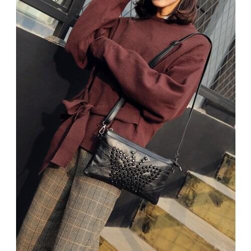 Elegant ladies shoulder messenger bag rivet zipper wallet ladies classic simple messenger bag shoulder bag exquisite gift