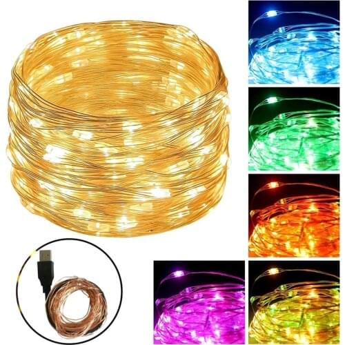 Fairy Lights Copper Wire LED String Lights Christmas Garland Indoor Bedroom Home Wedding New Year Decoration USB Powered Lights